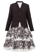 Matchesfashion.com Comme Des Garons Comme Des Garons - Printed Skirt Panelled Wool Blazer - Womens - Black White
