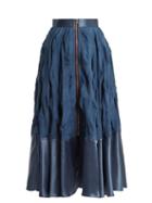 Matchesfashion.com Roksanda - Lamina Zip Through Silk Blend Midi Skirt - Womens - Blue