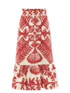 Ladies Rtw Sea - Henrietta High-rise Quilted Cotton Midi Skirt - Womens - Red Print