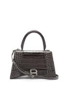 Matchesfashion.com Balenciaga - Hourglass Small Crocodile-effect Leather Bag - Womens - Dark Grey
