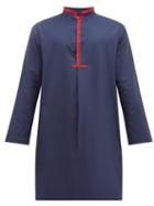 Matchesfashion.com P. Le Moult - Herringbone Jacquard Stripe Cotton Pyjama Shirt - Mens - Navy