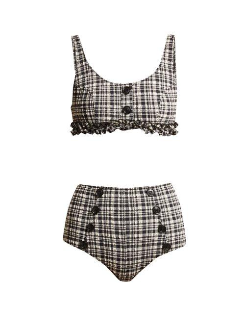 Matchesfashion.com Lisa Marie Fernandez - Colby Plaid Bikini - Womens - Black White