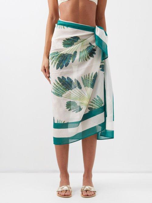 Raquel Diniz - Palm-print Cotton-blend Sarong - Womens - Green White