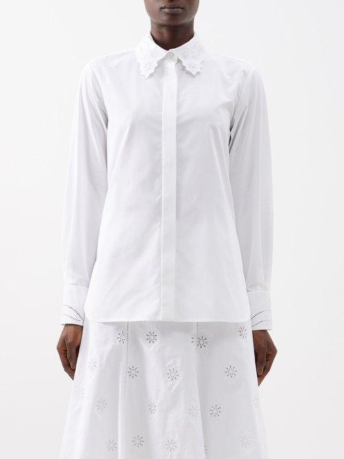 Chlo - Broderie-anglaise Cotton-poplin Shirt - Womens - White