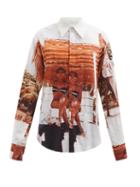 Mens Rtw Bianca Saunders - Jamaica-print Cotton-blend Poplin Shirt - Mens - White Multi