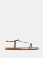 Brunello Cucinelli - Bead-embellished Leather Flat Sandals - Womens - Beige