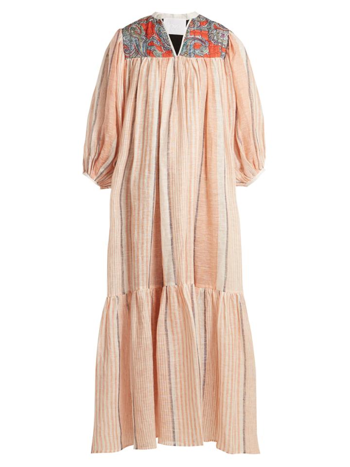 Love Binetti Paisley-print V-neck Striped Cotton Dress