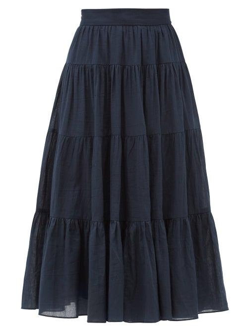 Matchesfashion.com Loup Charmant - Fontelli Tiered Organic-cotton Midi Skirt - Womens - Navy