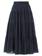 Matchesfashion.com Loup Charmant - Fontelli Tiered Organic-cotton Midi Skirt - Womens - Navy