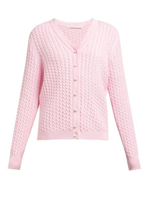 Matchesfashion.com Alessandra Rich - Faux Pearl Button Cotton Blend Cardigan - Womens - Light Pink