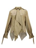 Matchesfashion.com Roland Mouret - Royce Pussy Bow Silk Blend Lam Blouse - Womens - Gold
