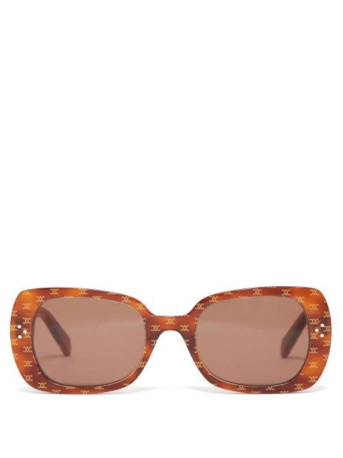 Celine Eyewear - Monogram-print Butterfly Acetate Sunglasses - Womens - Light Brown