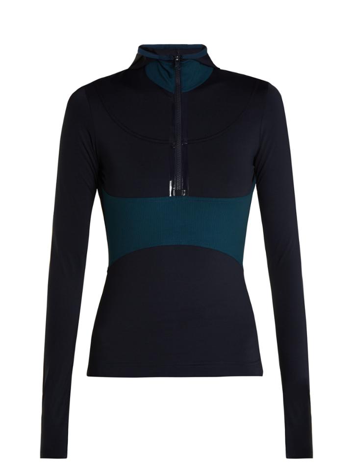 Adidas By Stella Mccartney Run Contrast-panel Hooded Performance Top