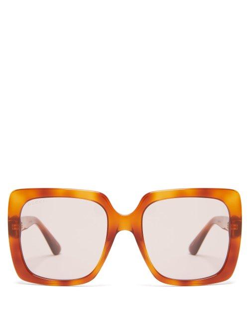 Matchesfashion.com Gucci - Crystal Logo Square Frame Acetate Sunglasses - Womens - Brown
