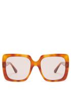 Matchesfashion.com Gucci - Crystal Logo Square Frame Acetate Sunglasses - Womens - Brown
