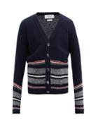 Matchesfashion.com Thom Browne - V-neck Striped Wool-blend Cardigan - Mens - Navy