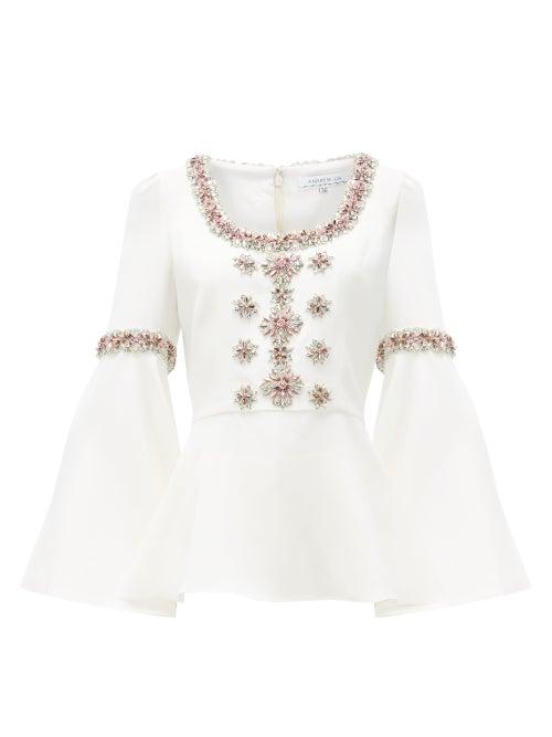 Matchesfashion.com Andrew Gn - Peplum-hem Crystal-embellished Top - Womens - Ivory