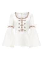 Matchesfashion.com Andrew Gn - Peplum-hem Crystal-embellished Top - Womens - Ivory
