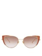 Matchesfashion.com Linda Farrow - Des Voeux Metal Cat Eye Sunglasses - Womens - Brown