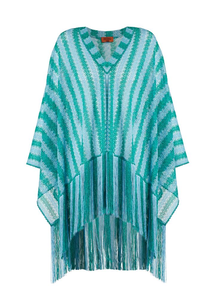 Missoni Mare Striped Oversized Fringed Fine-knit Poncho