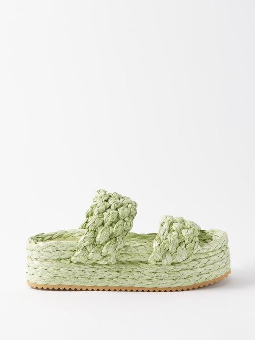 Dodo Bar Or - Dodostock Raffia Flatform Sandals - Womens - Light Green