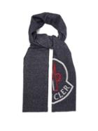 Matchesfashion.com Moncler - Logo Intarsia Knit Wool Blend Scarf - Mens - Grey Multi