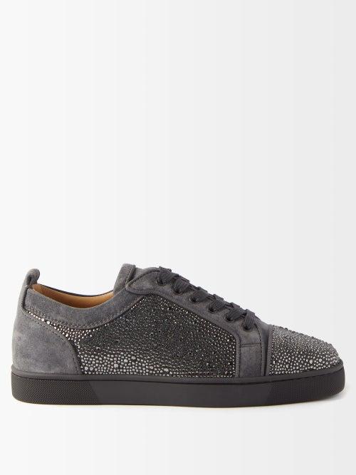 Christian Louboutin - Louis Junior Crystal-embellished Suede Trainers - Mens - Light Grey