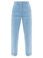 Ladies Rtw Joseph - Trina Straight-leg Linen-blend Cropped Trousers - Womens - Light Blue