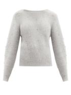 Matchesfashion.com Self-portrait - Crystal-embellished V-back Ribbed-knit Sweater - Womens - Light Grey