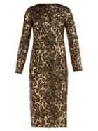 Matchesfashion.com Dolce & Gabbana - Leopard Print Sequinned Midi Dress - Womens - Leopard