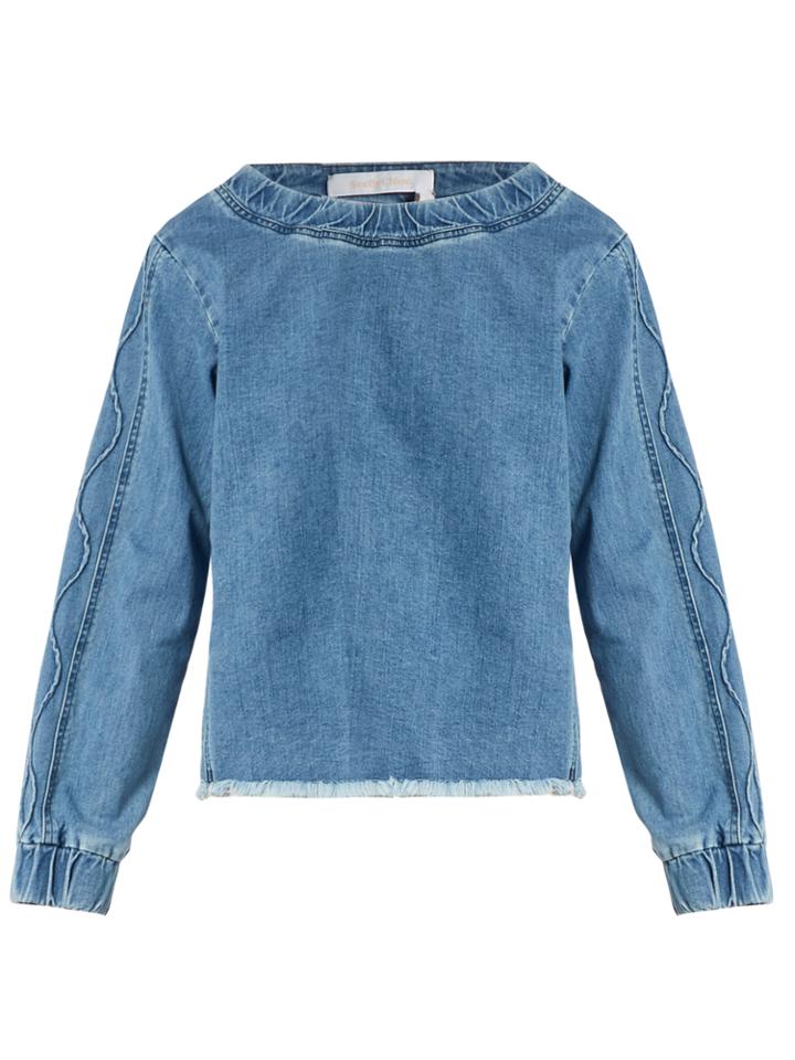 See By Chloé Frayed-hem Long-sleeved Denim Top