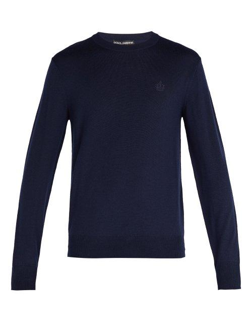 Matchesfashion.com Dolce & Gabbana - Crown Embroidered Wool Sweater - Mens - Navy