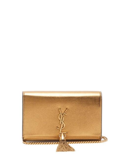 Matchesfashion.com Saint Laurent - Kate Monogram Metallic Leather Cross Body Bag - Womens - Gold
