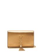 Matchesfashion.com Saint Laurent - Kate Monogram Metallic Leather Cross Body Bag - Womens - Gold
