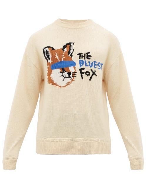 Matchesfashion.com Ader Error X Maison Kitsun - Fox Intarsia Wool Sweater - Mens - Cream
