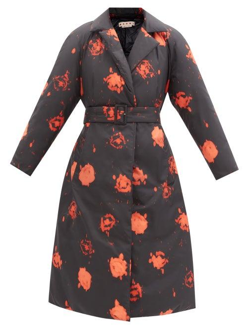 Marni - Rose-print Padded Trench Coat - Womens - Black
