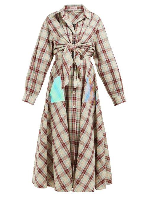 Matchesfashion.com Natasha Zinko - Knotted Cotton Plaid & Pvc Midi Dress - Womens - Beige