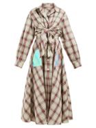 Matchesfashion.com Natasha Zinko - Knotted Cotton Plaid & Pvc Midi Dress - Womens - Beige