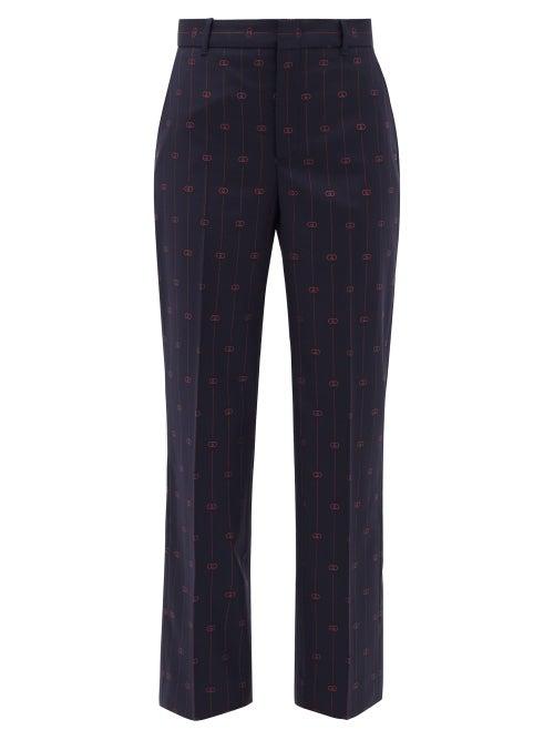 Matchesfashion.com Gucci - Gg-jacquard Wool Straight-leg Trousers - Womens - Blue Multi