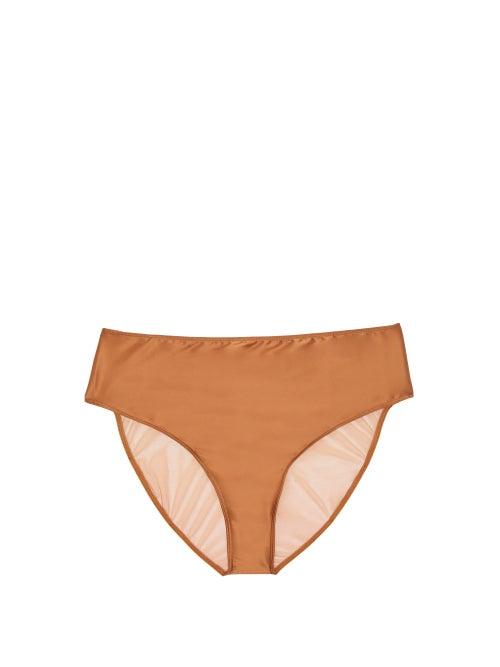 Nubian Skin - Caramel Satin And Stretch-tulle High-rise Briefs - Womens - Light Brown