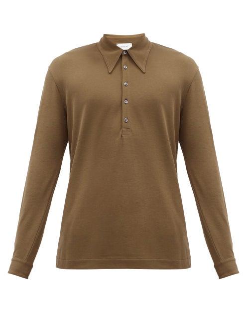 Matchesfashion.com Lemaire - Cotton-jersey Long-sleeved Polo Shirt - Mens - Beige