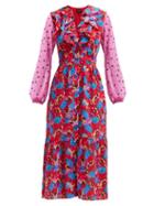 Matchesfashion.com Saloni - Ginny Hydrangea Print Silk Crepe Midi Dress - Womens - Red Multi