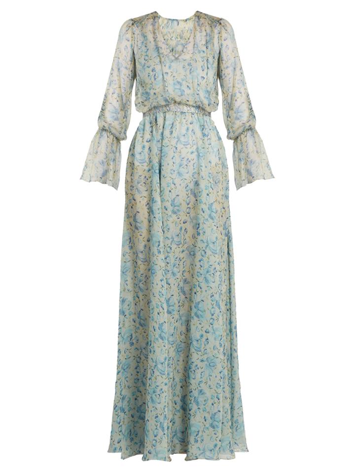 Luisa Beccaria Floral-print V-neck Silk-chiffon Gown