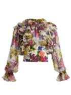 Matchesfashion.com Dolce & Gabbana - Peony And Rose Print Silk Chiffon Blouse - Womens - White Multi
