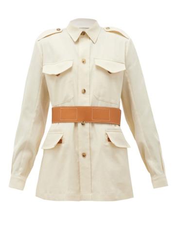 Matchesfashion.com Umit Benan B+ - Safari Leather-belt Linen-blend Jacket - Womens - White