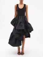 Alexander Mcqueen - Asymmetric-hem Faille And Jersey Dress - Womens - Black