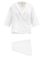 Deiji Studios - Asymmetric Short Linen Pyjamas - Womens - White