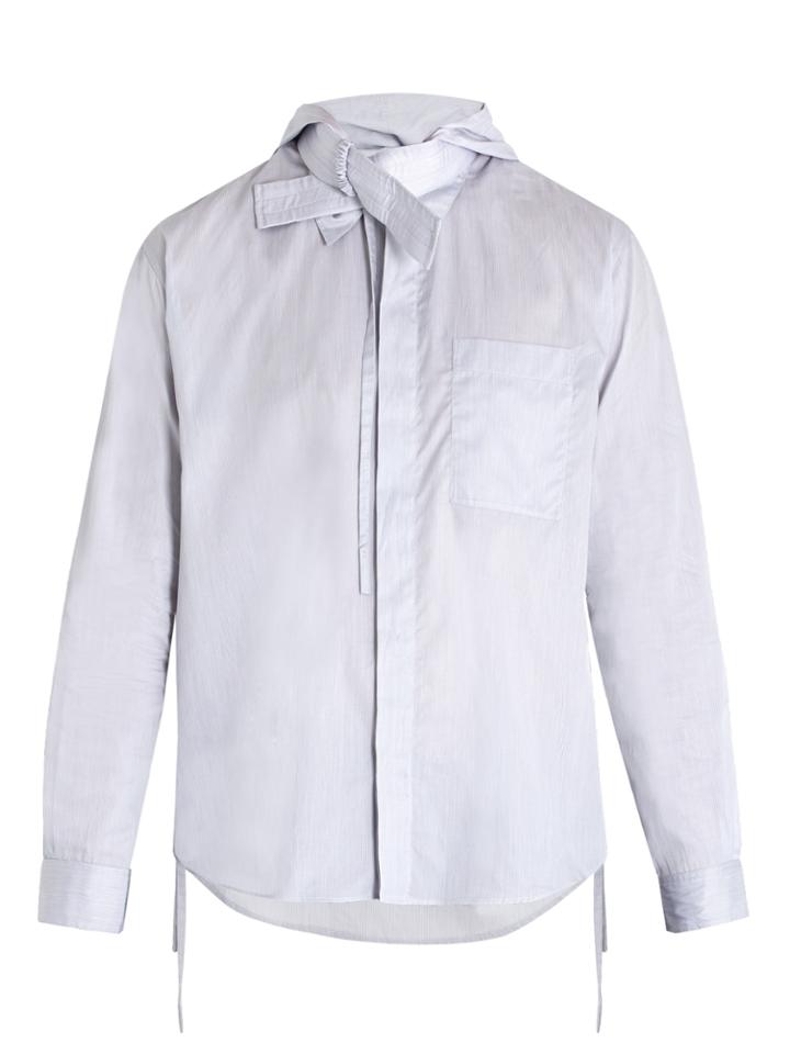 Craig Green Striped Tie-neck Hooded Cotton Shirt