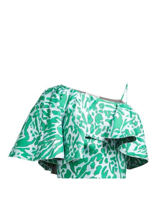 Matchesfashion.com Vika Gazinskaya - Cape Sleeve Leopard Jacquard Top - Womens - Green Multi