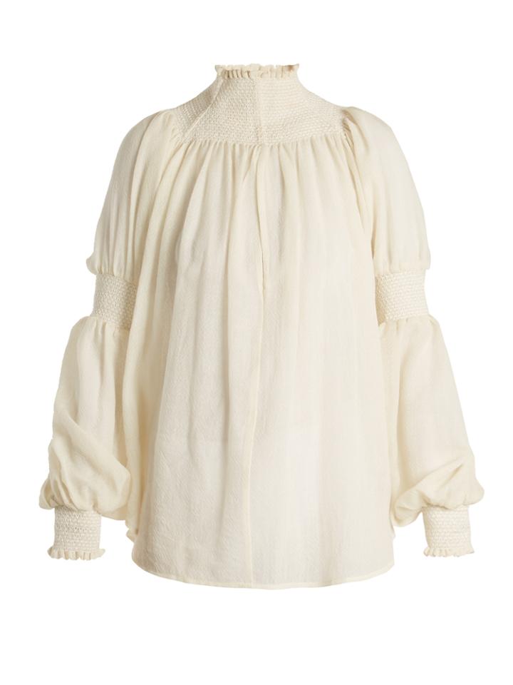 Rachel Comey Smocked-detail Wool-gauze Top